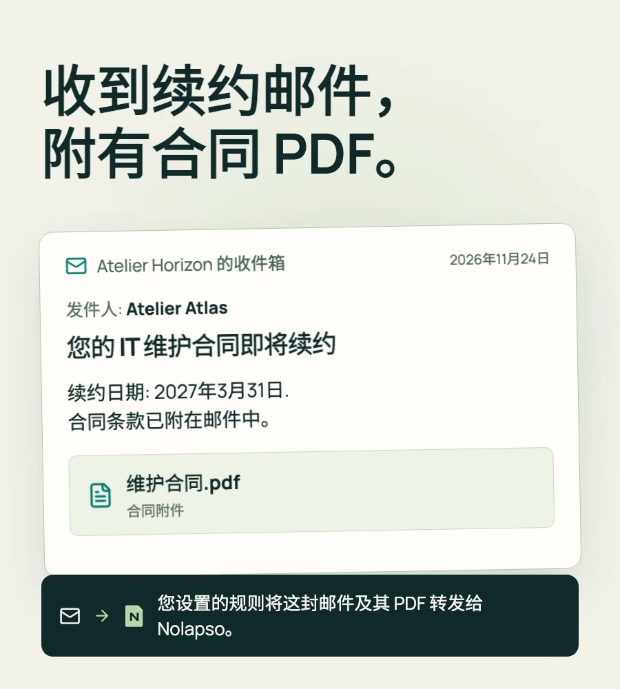 Nolapso 读取 PDF 合同,找到解约通知条款,提出截止日期供您确认,并安排提醒